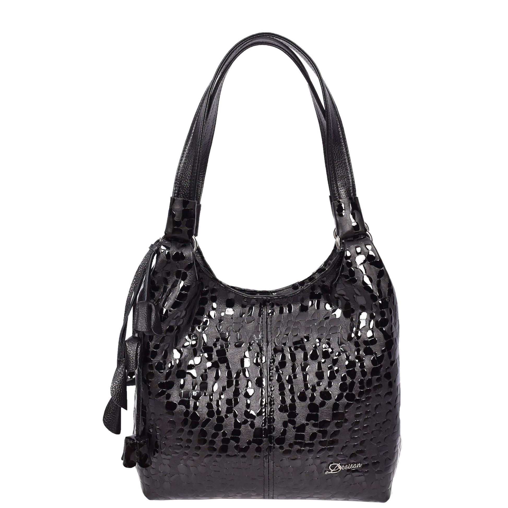 Women's Real Leather Croc-print Shoulder Bag Zip Opening Large Hobo Handbag Kimberly Black-1