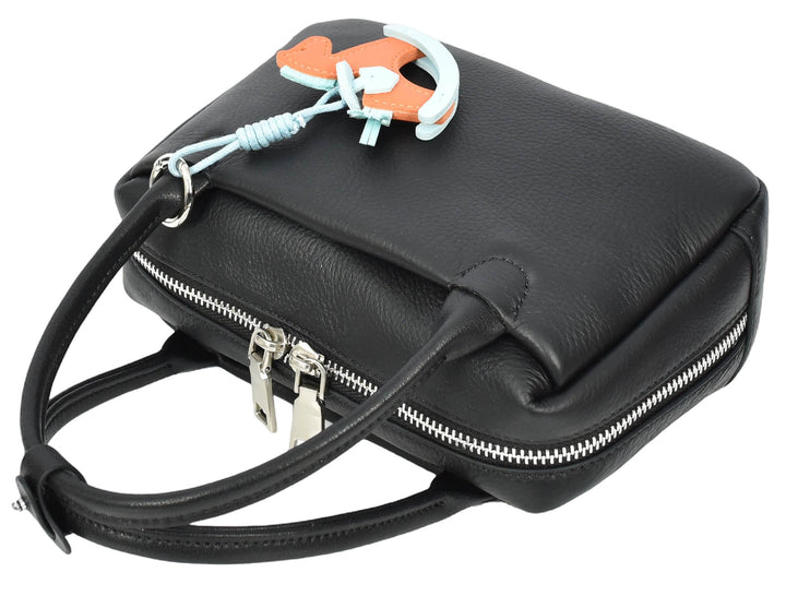 Womens Real Leather Handbag Small Top-Handle Style Beatrice Black-5