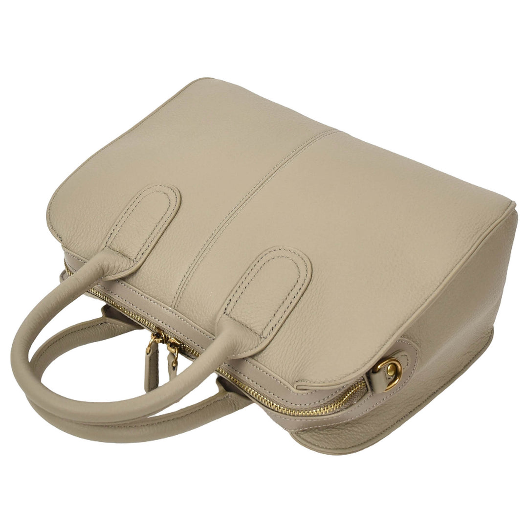 Womens Real Leather Handbag Classic Organiser Top-Handle Style Meadow Grey-5