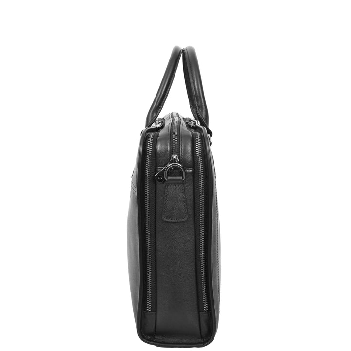 Real Leather Cross Body Briefcase Belmont Black 3