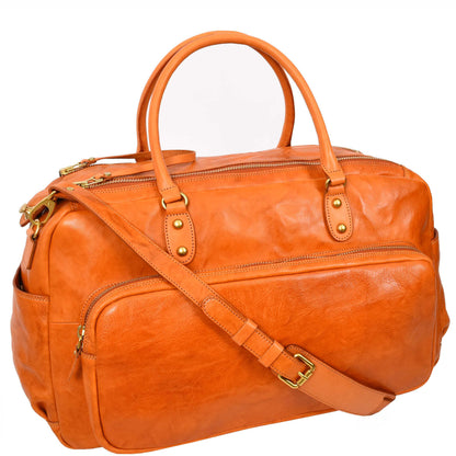 Genuine Leather Large Size Holdall Travel Duffle Bag HOL716 Tan 9