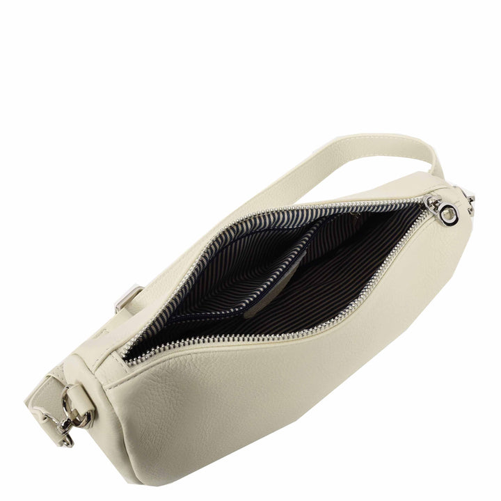 Women's Real Leather Crossbody Bag Half-Moon Style Agnes White 6