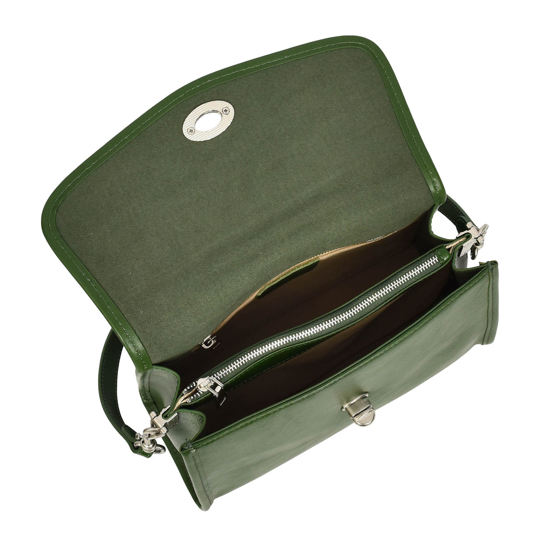 Women's Genuine Leather Flap-Over Crossbody Shoulder Bag with 2-in-1 Style Arden Green