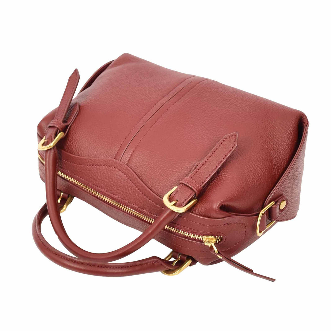 Women's Leather Satchel Handbag Top Handle Crossbody Purse Freya Red 6