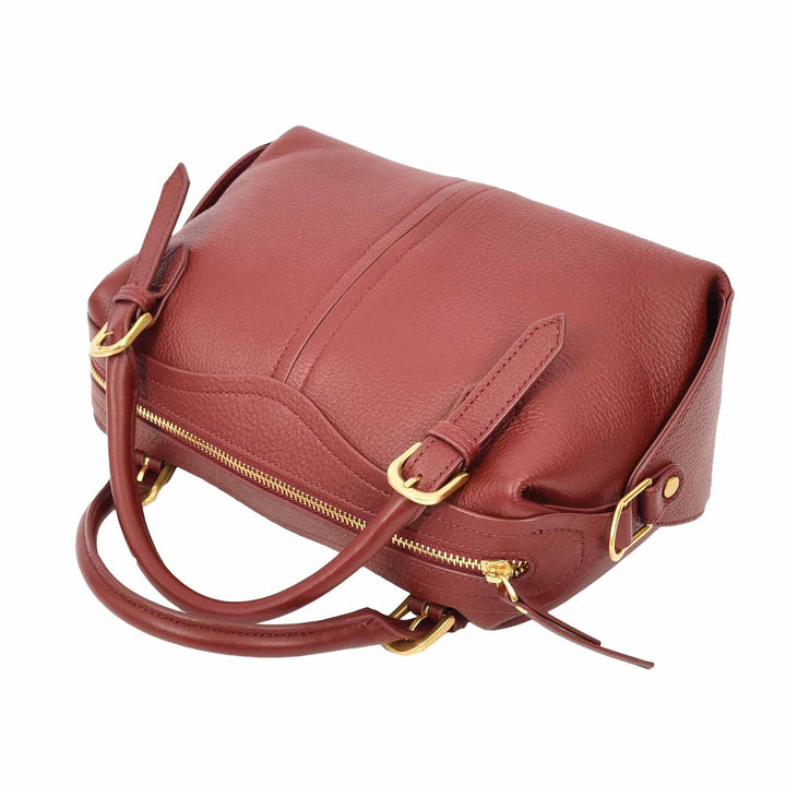 Women's Leather Satchel Handbag Top Handle Crossbody Purse Freya Red 6