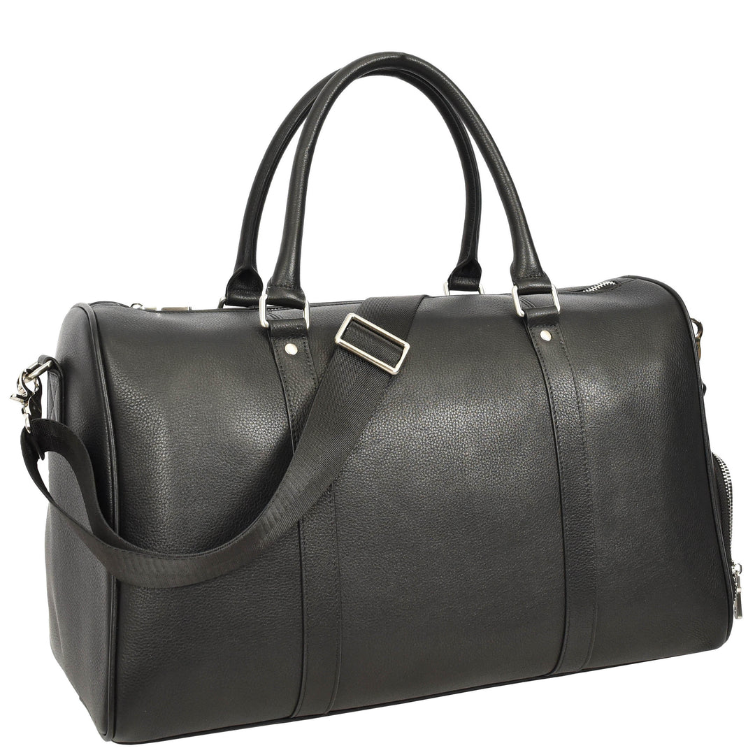 Men's Real Leather Holdall Weekend Duffel Bag Reeve Black 9