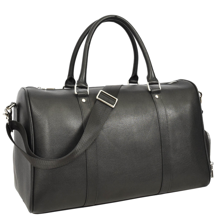 Men's Real Leather Holdall Weekend Duffel Bag Reeve Black 9