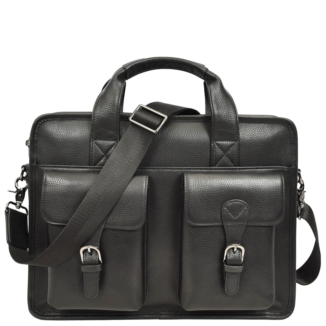 Men's Leather Briefcase Business Work Bag office Messenger Thorne Black 9