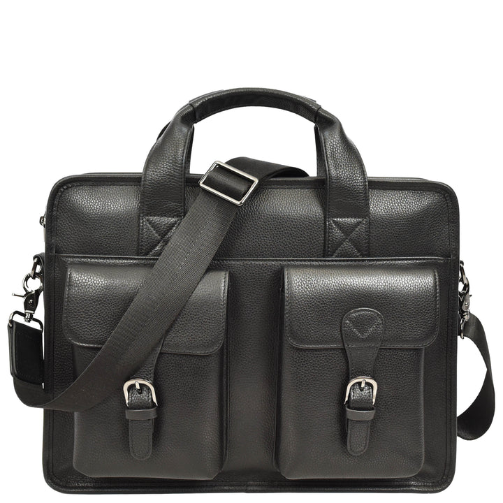 Men's Leather Briefcase Business Work Bag office Messenger Thorne Black 9