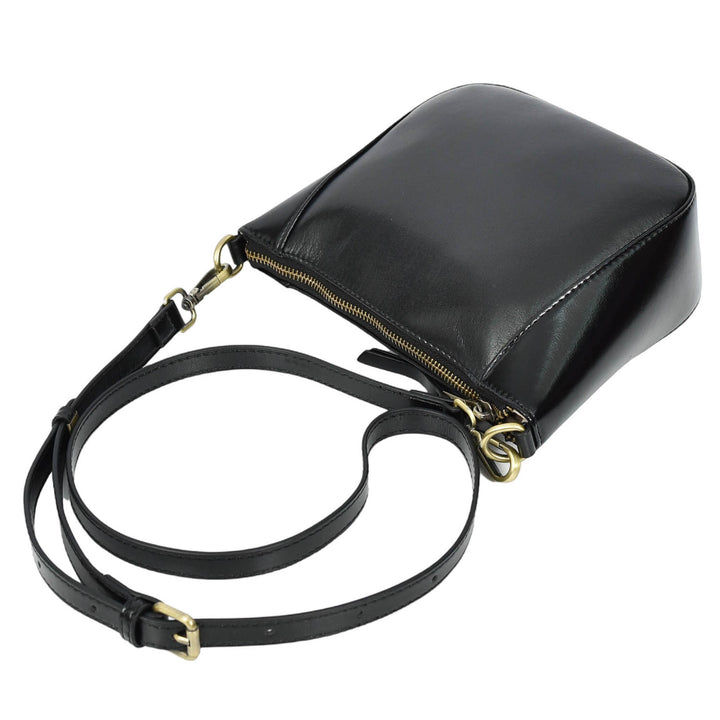 Womens Real Leather Cross Body Bag Small Size Sling Pouch Catherine Black-7