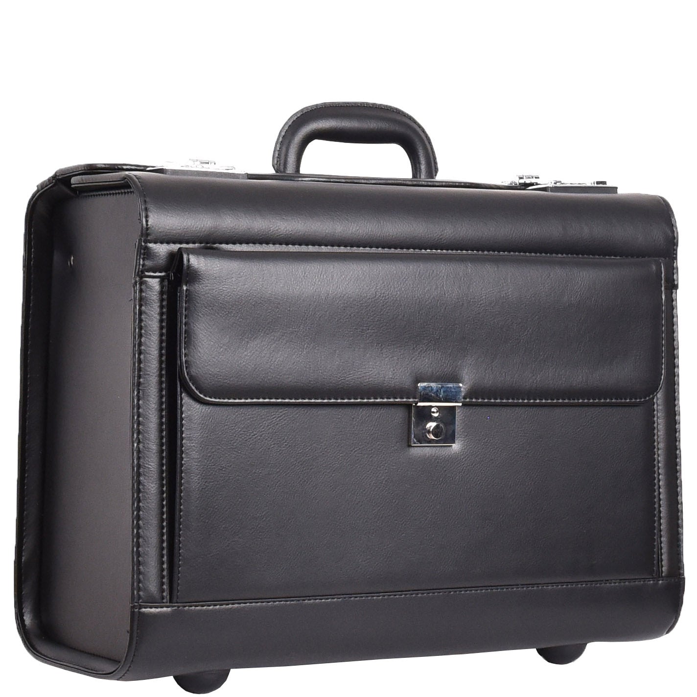 Wheeled Leather Pilot Case Flight Carry on Cabin Bag HOL691 Black 8