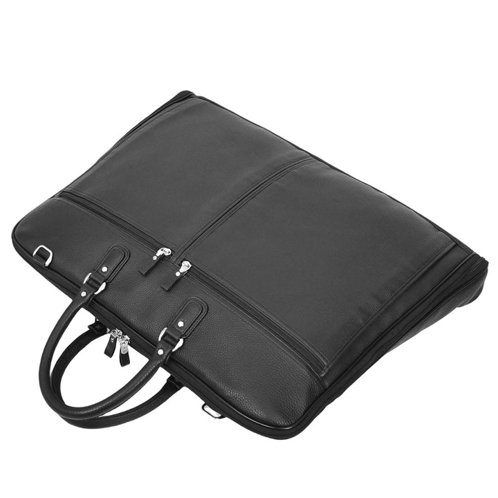Genuine Leather Slim Suit Carrier Dress Garment Travel Bag Lared Black-5