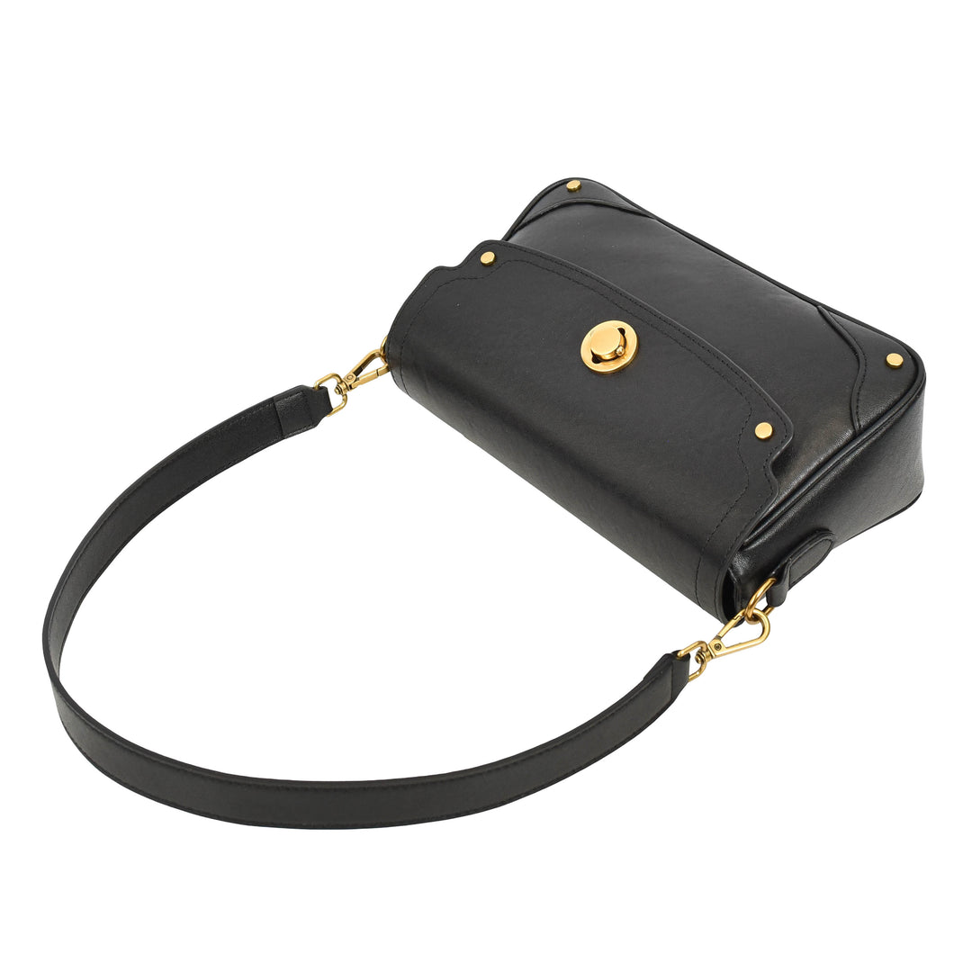 Women's Leather Crossbody Handbag Flap over Turn Lock Bag Beverly Black 5