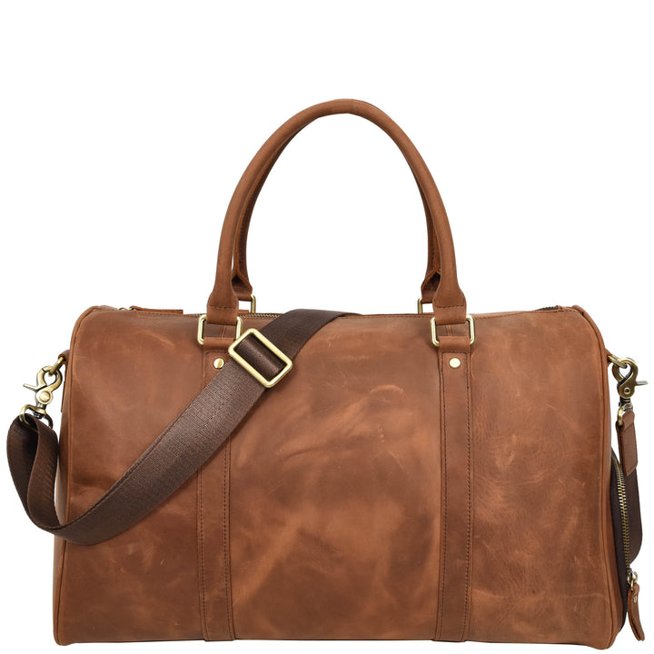 Men's Real Leather Holdall Weekend Duffel Bag Reeve Tan 9