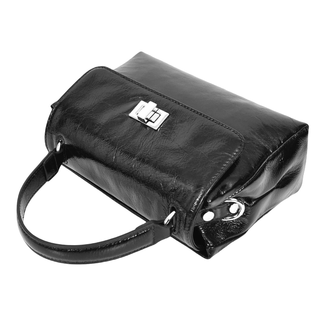 Womens Real Leather Handbag Mini Top-Handle Tote Style Aria Black