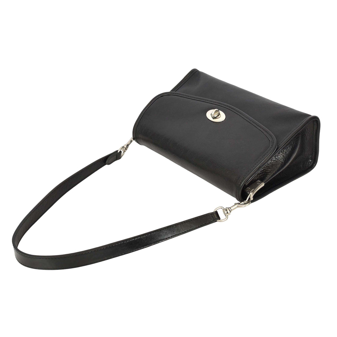 Women's Genuine Leather Flap-Over Crossbody Shoulder Bag with 2-in-1 Style Arden Black