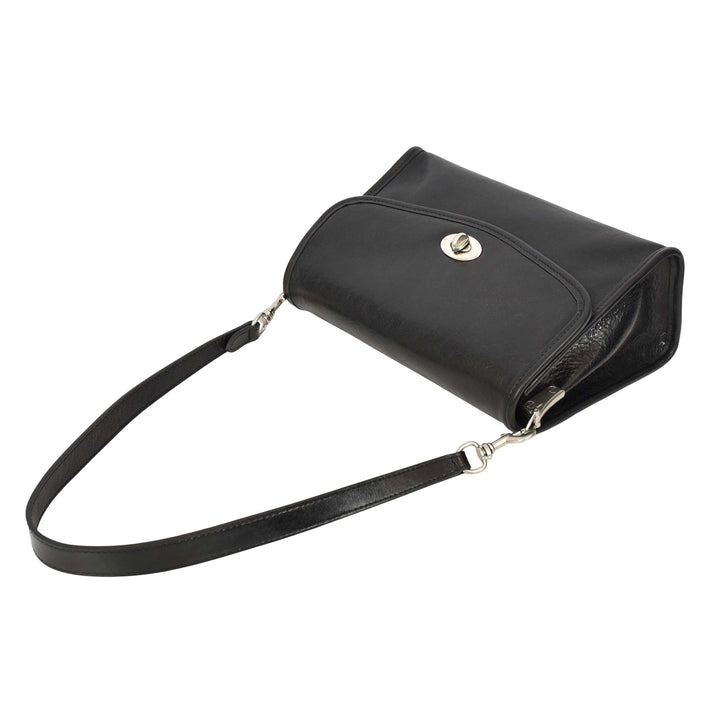 Women's Genuine Leather Flap-Over Crossbody Shoulder Bag with 2-in-1 Style Arden Black
