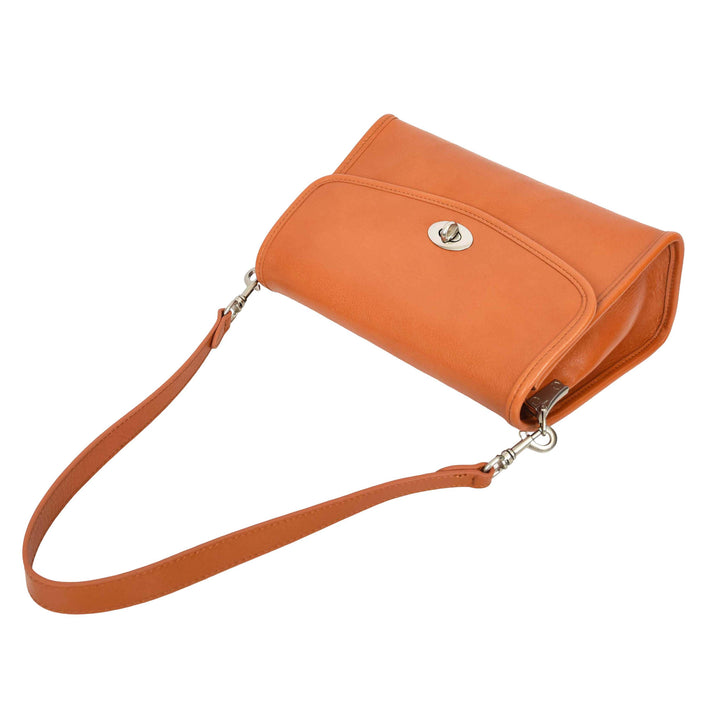 Women's Genuine Leather Flap-Over Crossbody Shoulder Bag with 2-in-1 Style Arden Tan