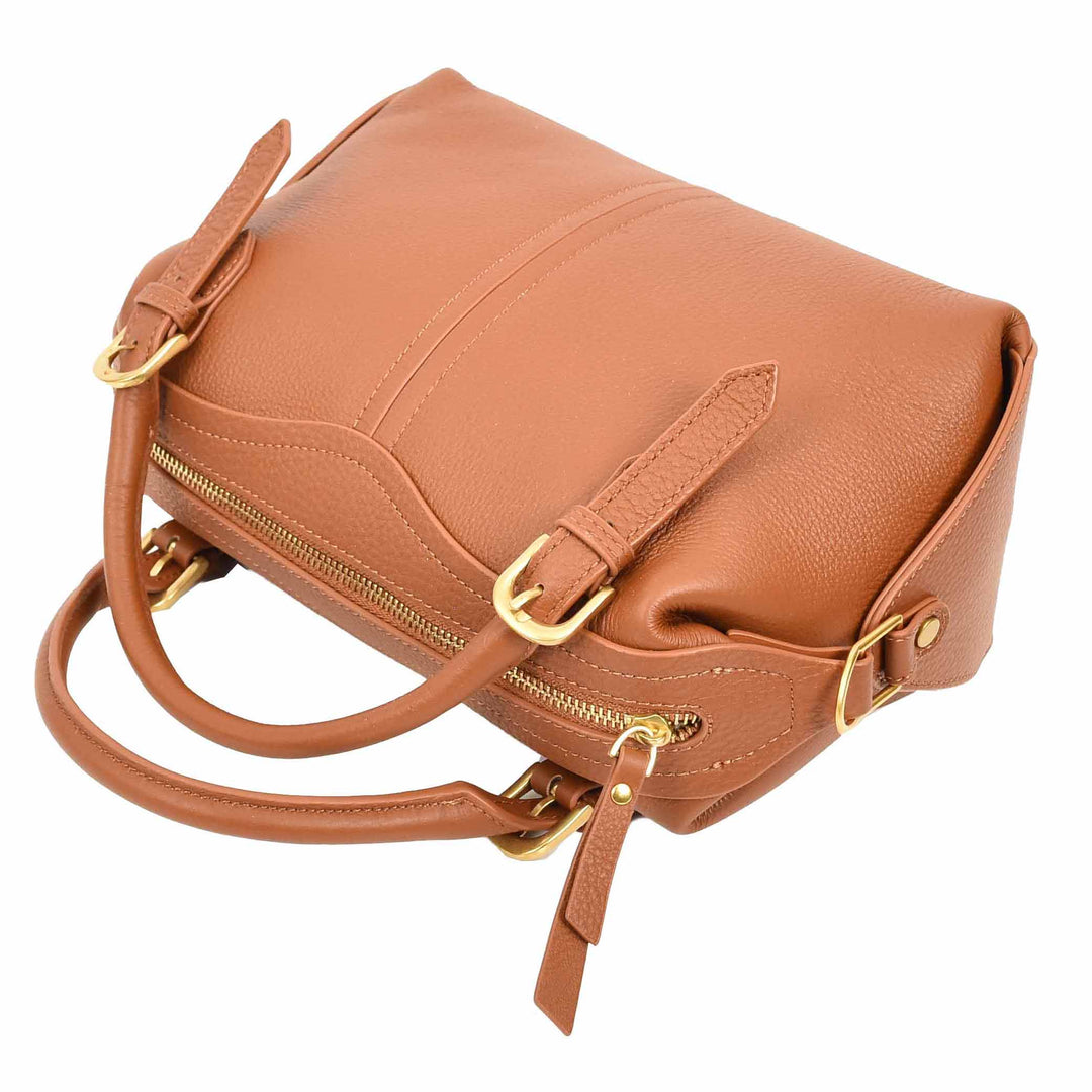 Women's Leather Satchel Handbag Top Handle Crossbody Purse Freya Brown 6