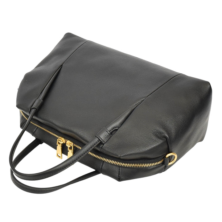 Women's Leather Satchel Handbag Large Tote Katy Black 6