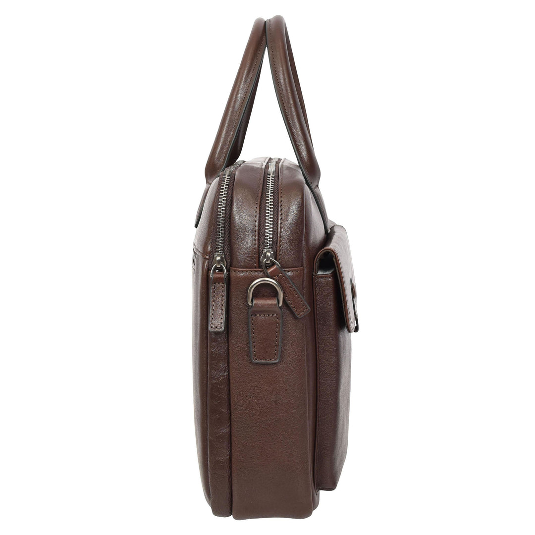 Mens Premium Leather Briefcase With Laptop Compartment Business Office Use Bag Felix Brown