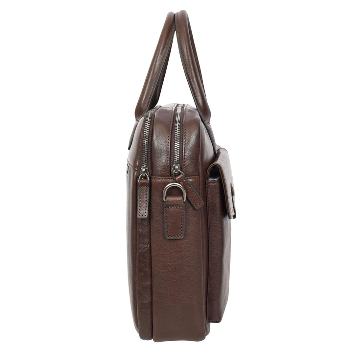 Mens Premium Leather Briefcase With Laptop Compartment Business Office Use Bag Felix Brown