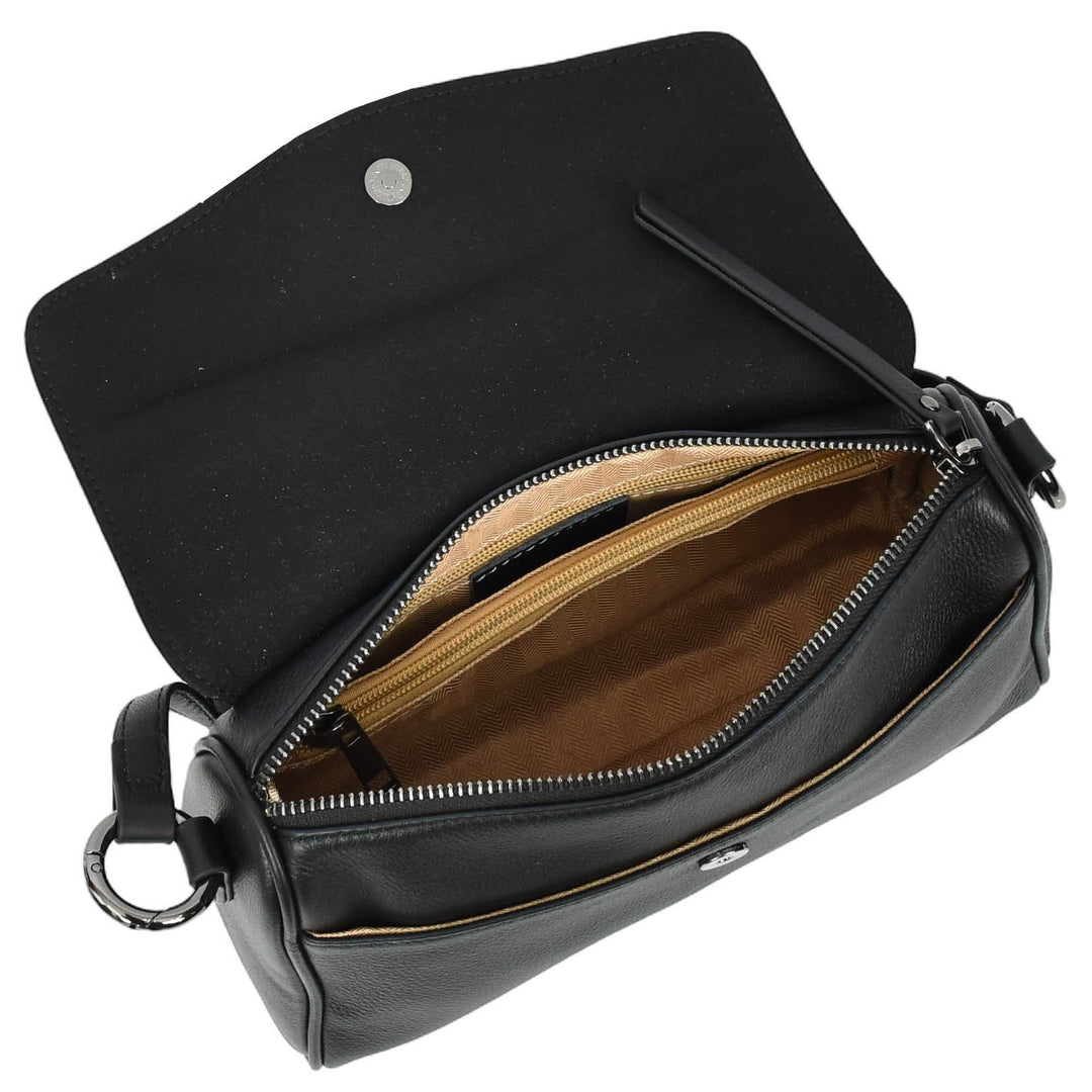 Womens Real Leather Cross Body Bag Small Organiser Classic Style Colette Black-6