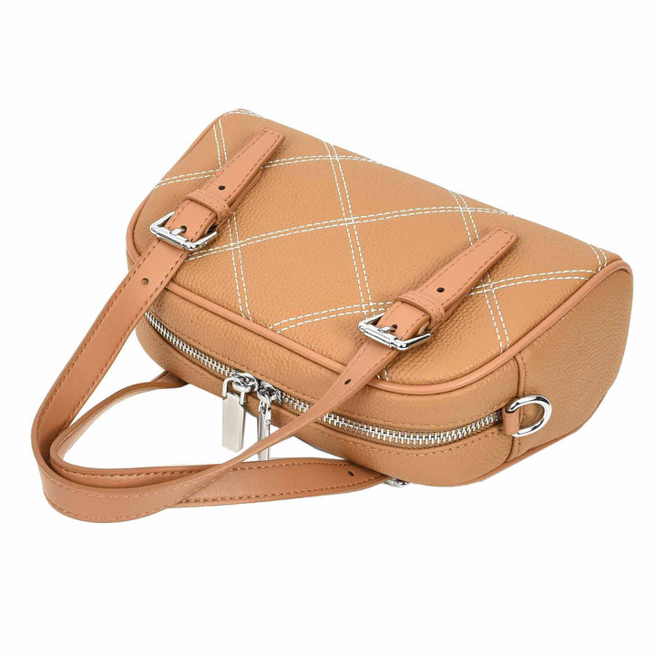 Women's Leather Satchel Handbag Quilted Stitch Design Anya Tan 6