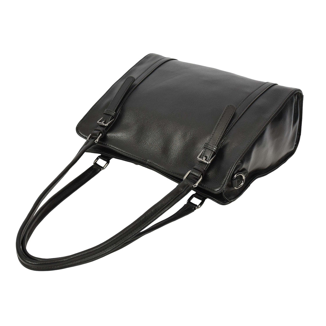 Women's Real Leather Shoulder Bag Classic 2-in-1 Adjustable Strap Timeless Design Hilda Black