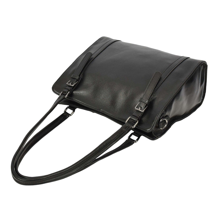 Women's Real Leather Shoulder Bag Classic 2-in-1 Adjustable Strap Timeless Design Hilda Black