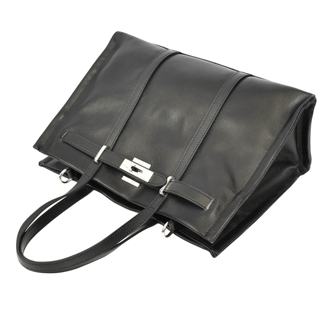 Women's Real Leather Handbag Detachable Strap Shoulder Bag Raven Black 5