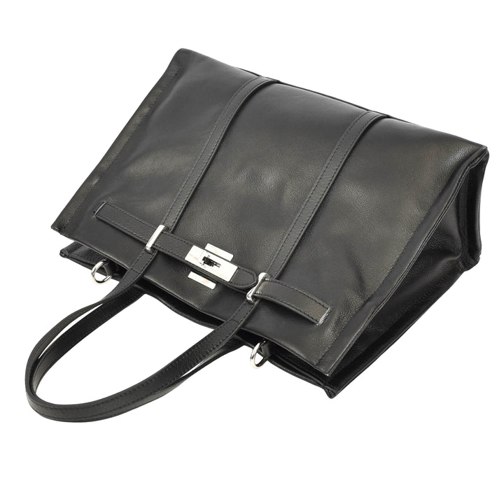 Women's Real Leather Handbag Detachable Strap Shoulder Bag Raven Black 5