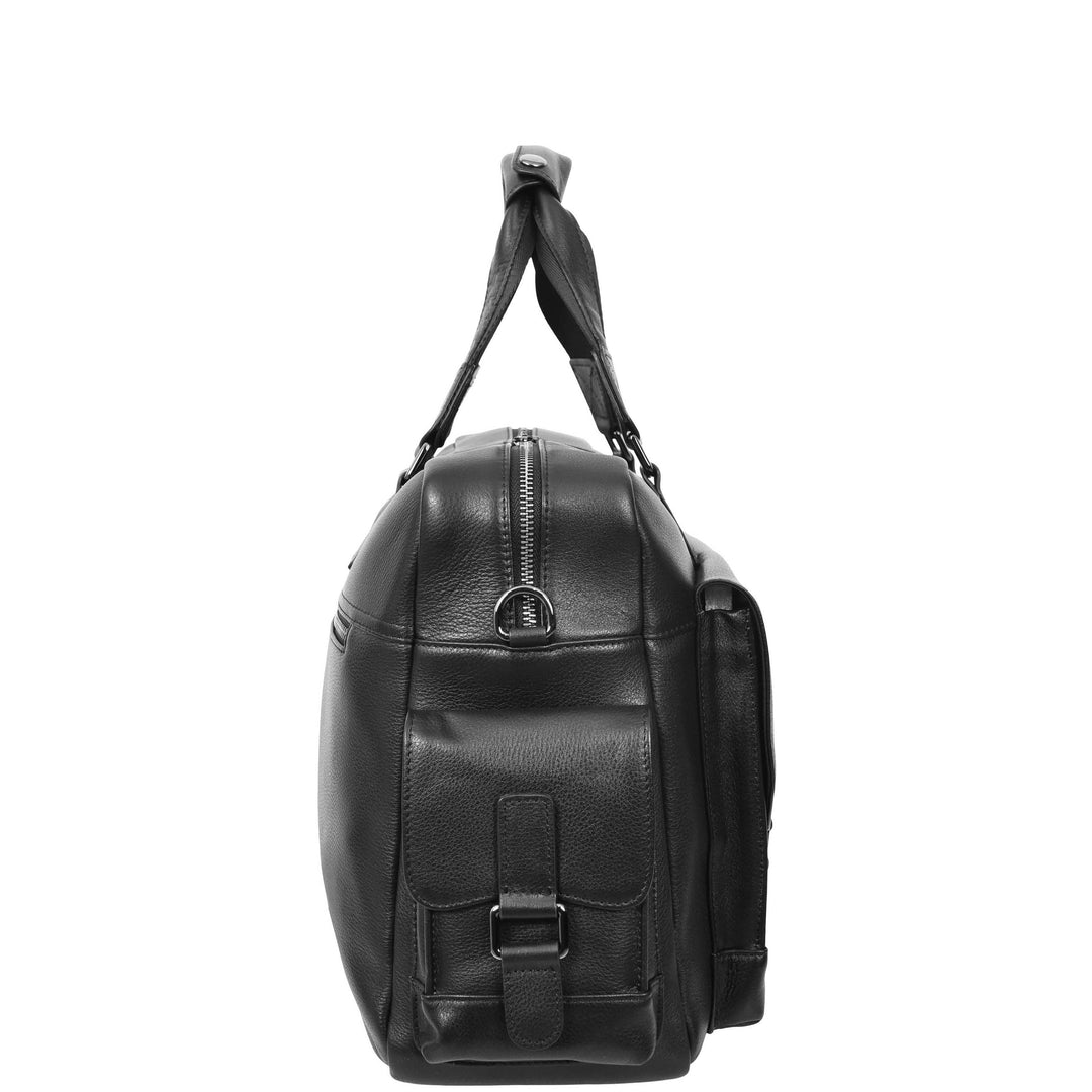 Leather Holdall Mid Size Weekend Bag Kensington Black 6