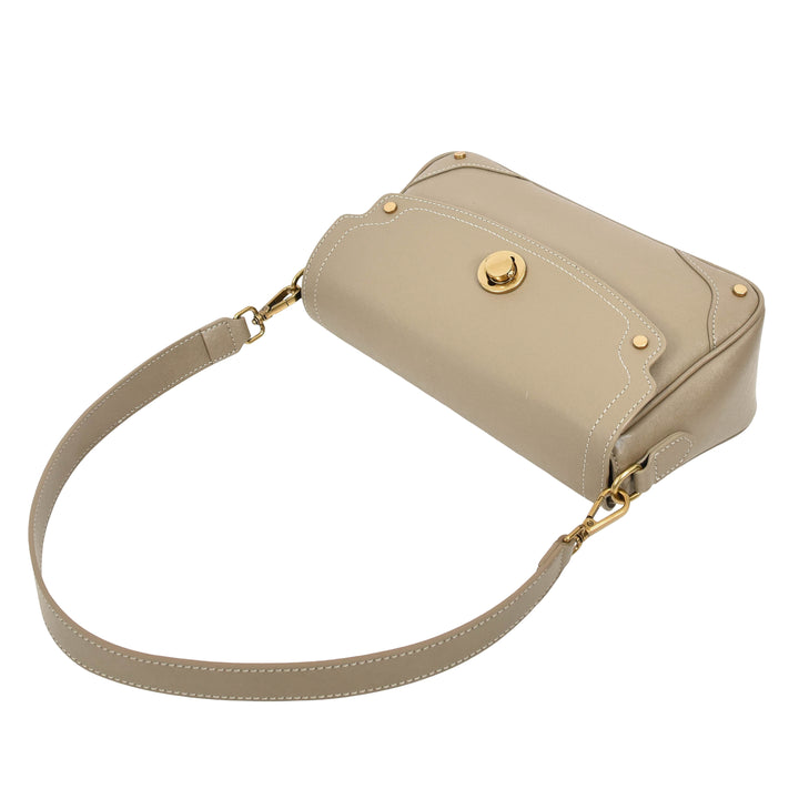 Women's Leather Crossbody Handbag Flap over Turn Lock Bag Beverly Grey 5