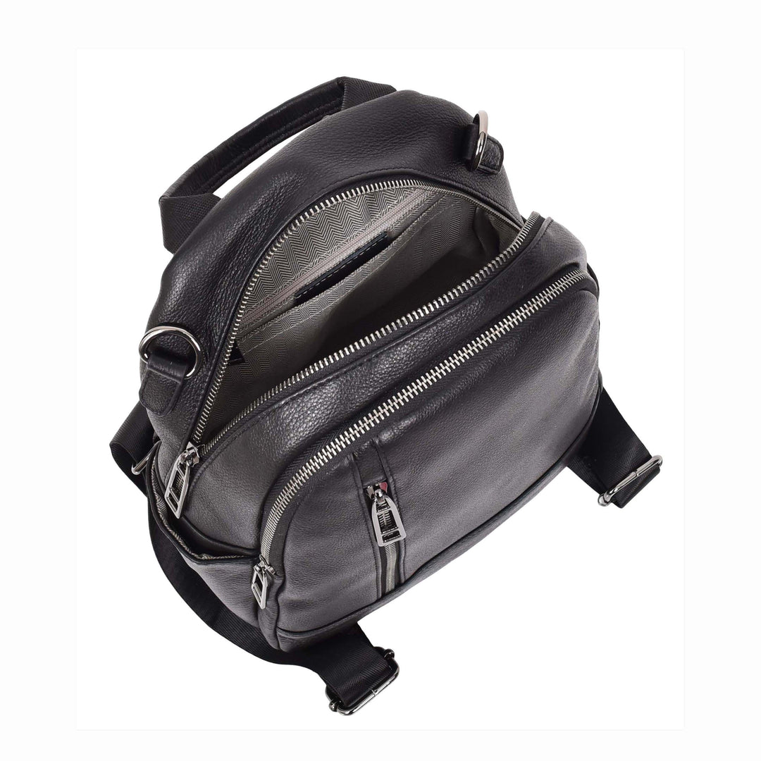 Womens Real Leather Casual Backpack Black