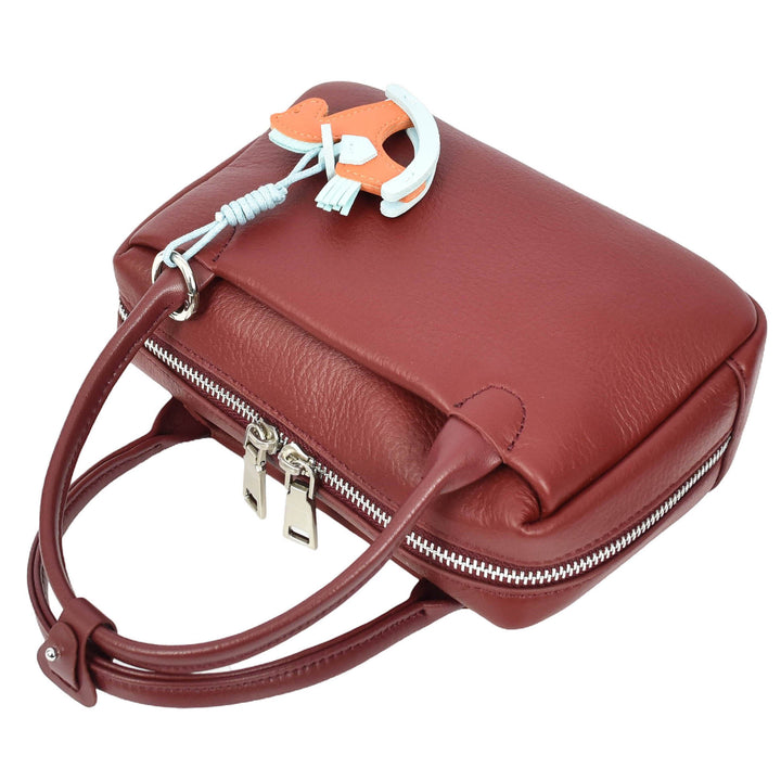 Womens Real Leather Handbag Small Top-Handle Style Beatrice Burgundy