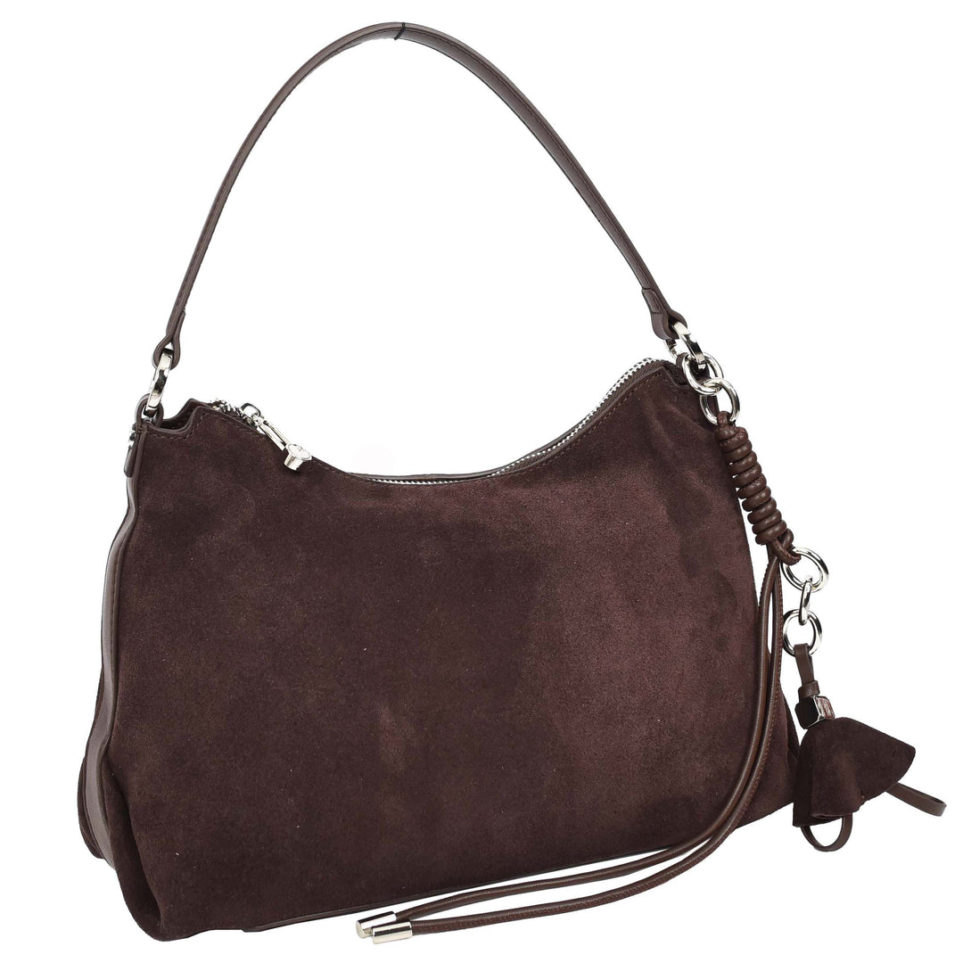 Women's Real Suede Hobo Shoulder Bag Side Tassel Solana Brown 9