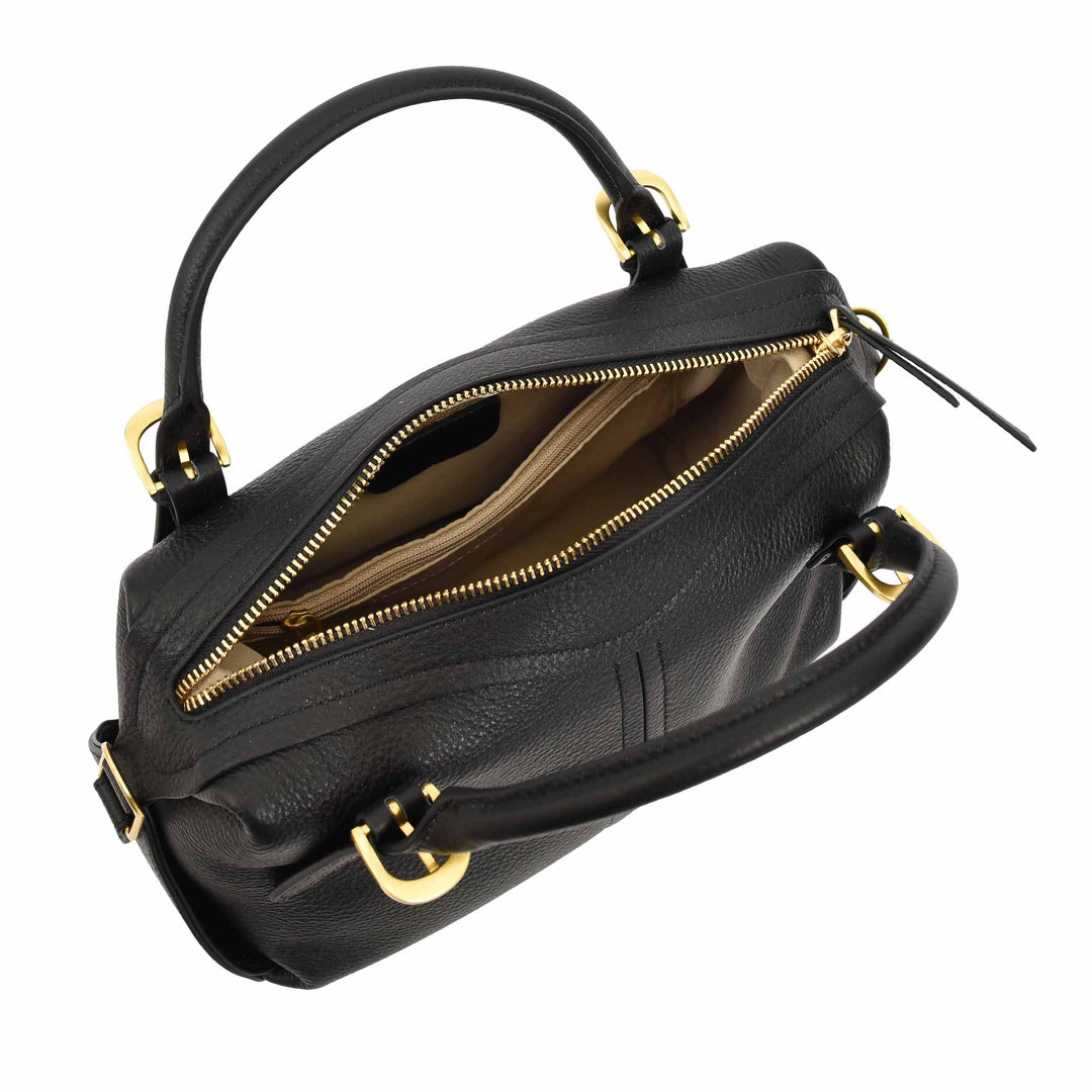 Women's Leather Satchel Handbag Top Handle Crossbody Purse Freya Black 6