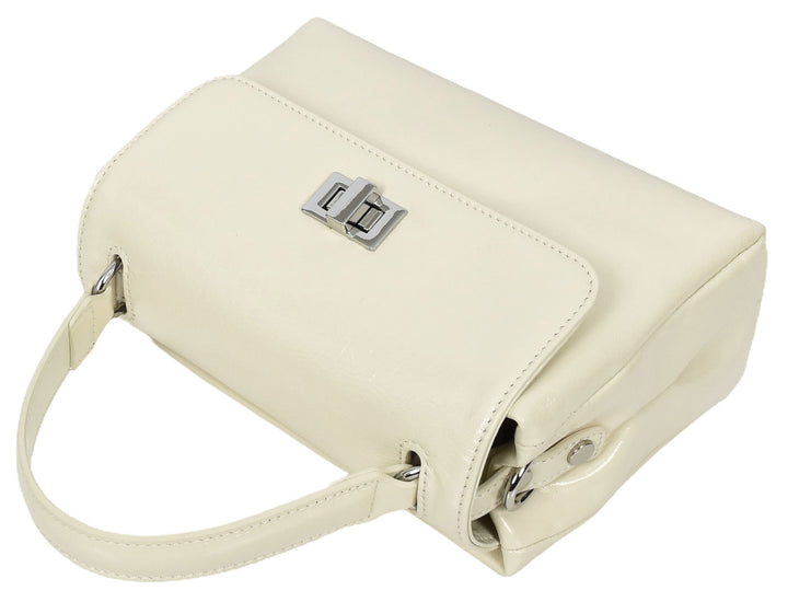 Womens Real Leather Handbag Mini Top-Handle Tote Style Aria White-5