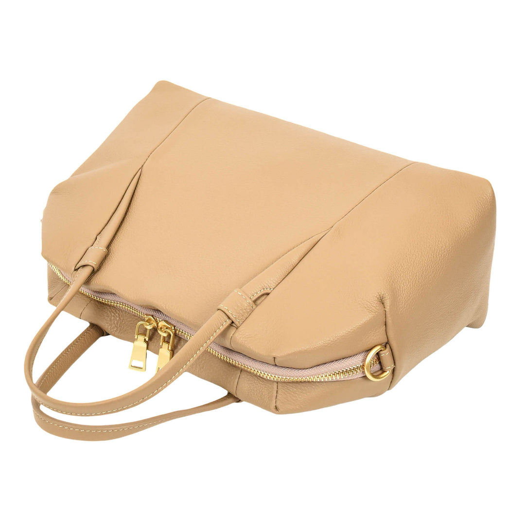 Women's Leather Satchel Handbag Large Tote Katy Caramel 6