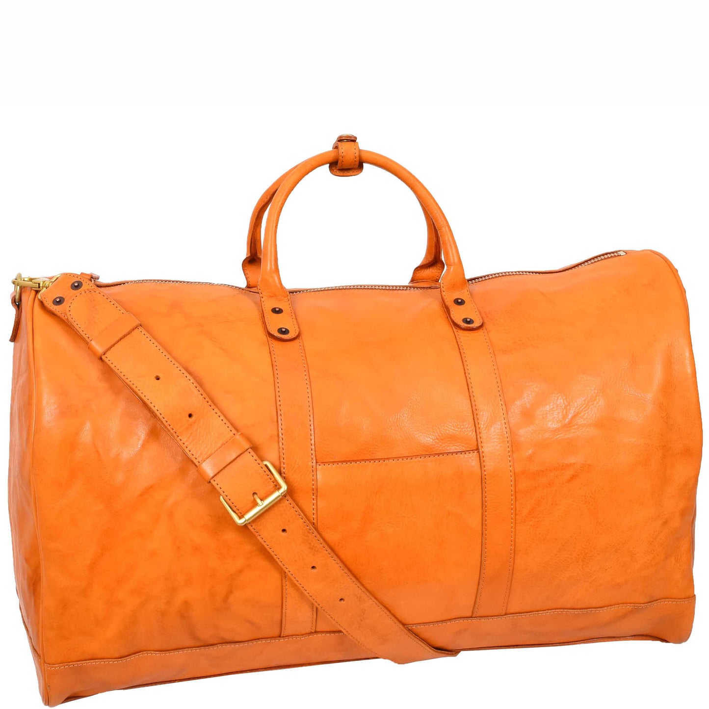 Travel Duffle Bag Genuine Vegetable Leather Large Holdall HOL712 Tan 9