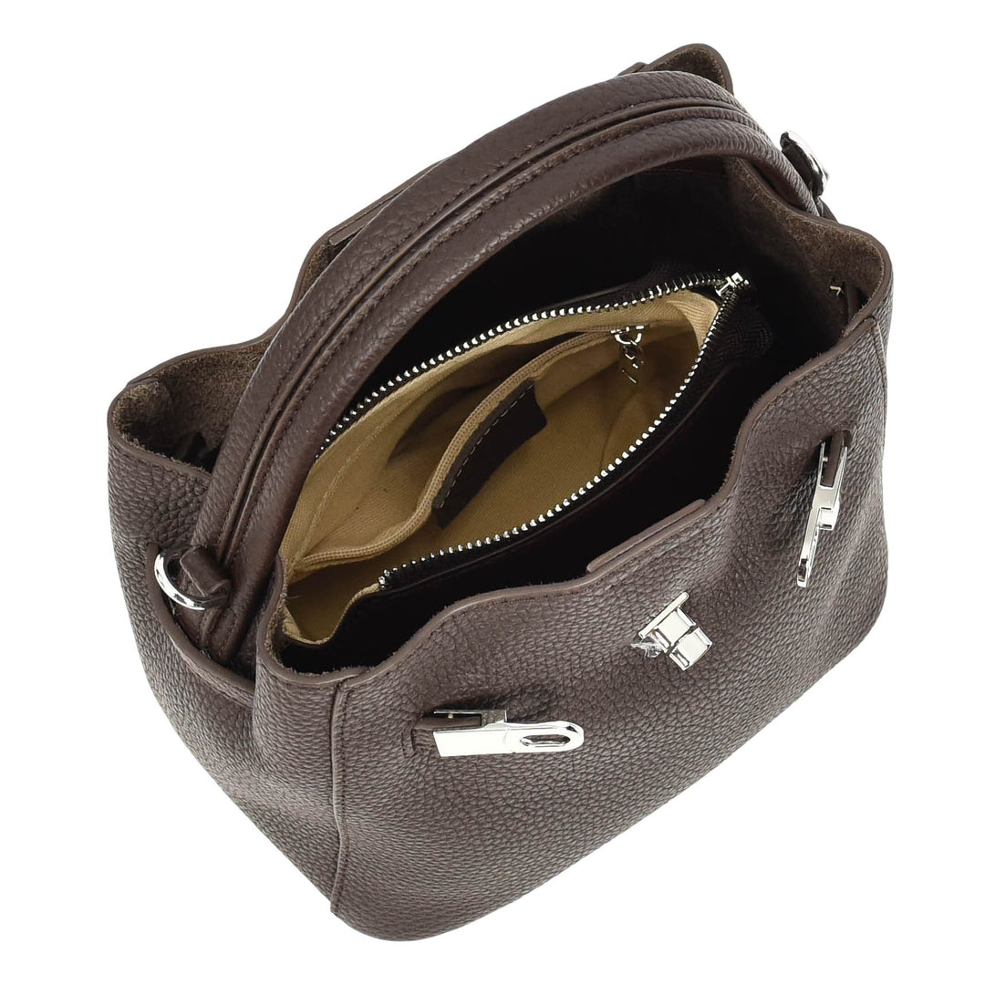 Women’s Small Handbag with Detachable Strap & Removable Zip Pouch Stacey Coffee 7