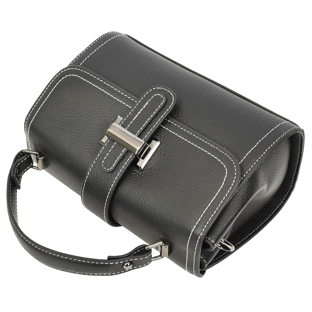 Womens Leather Shoulder Handbag Top Handle Crossbody Bag Polly Black 6
