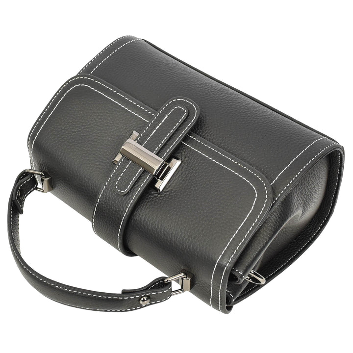 Womens Leather Shoulder Handbag Top Handle Crossbody Bag Polly Black 6