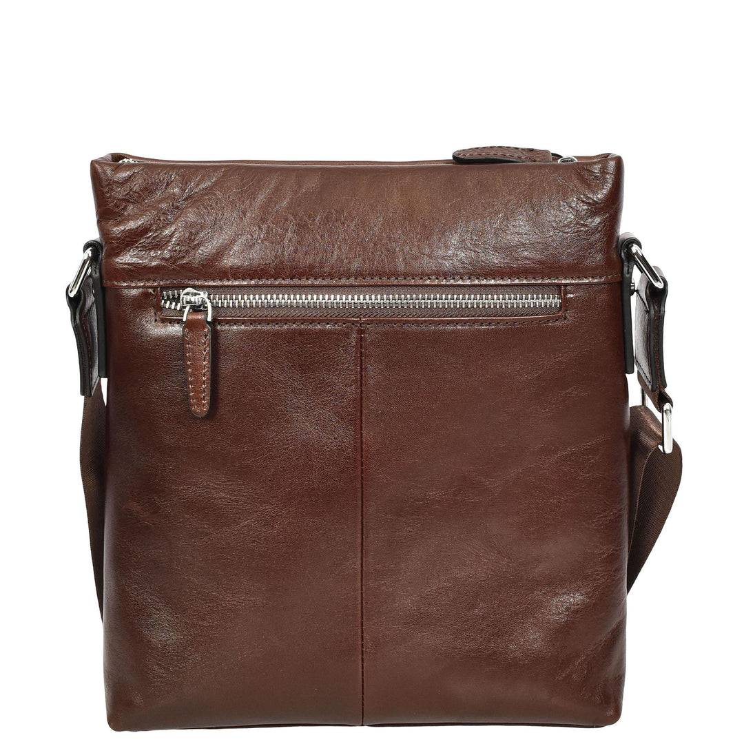 Mens Real Leather Cross body Bag Messenger Shoulder Flight Bag Classic Design Zion Brown