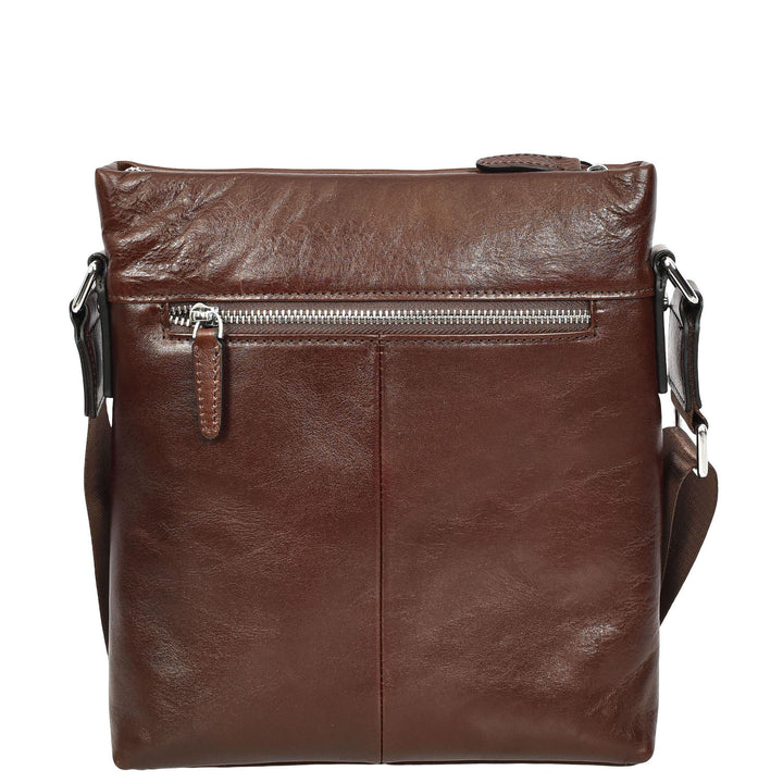 Mens Real Leather Cross body Bag Messenger Shoulder Flight Bag Classic Design Zion Brown