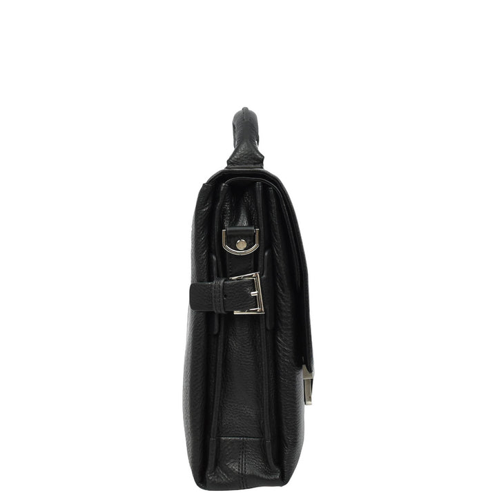 Mens Real Leather Briefcase Cross Body Organiser Work Office Messenger Bag Benin Black-4