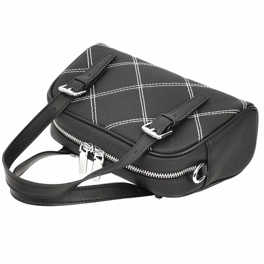 Women's Leather Satchel Handbag Quilted Stitch Design Anya Black 3