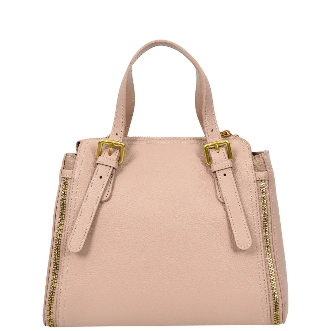 Womens Real Leather Handbag Small Size Top-Handle Style Juniper Pink-2