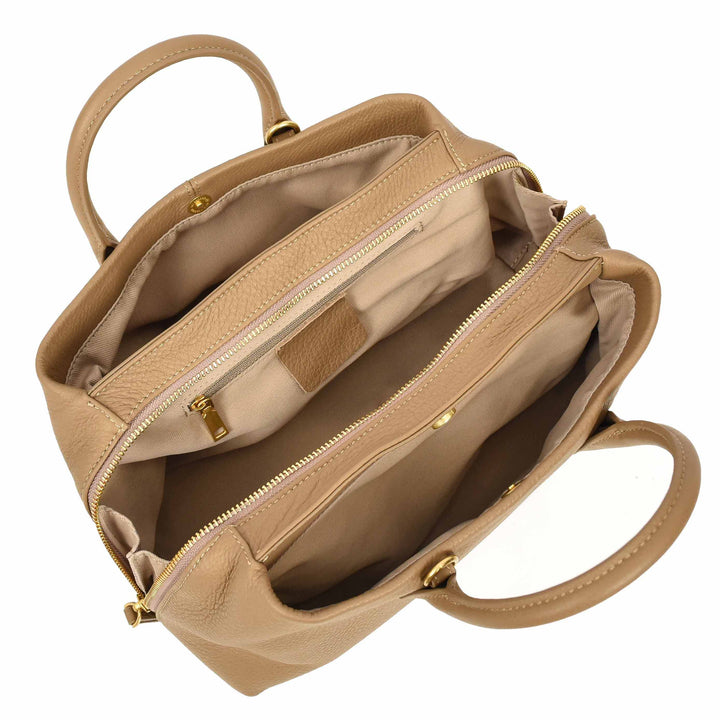 Women's Leather Structured Tote Handbag Detachable Strap Ingrid Tan 9